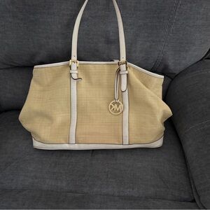 Michael Kors Beige and White Tote Bag